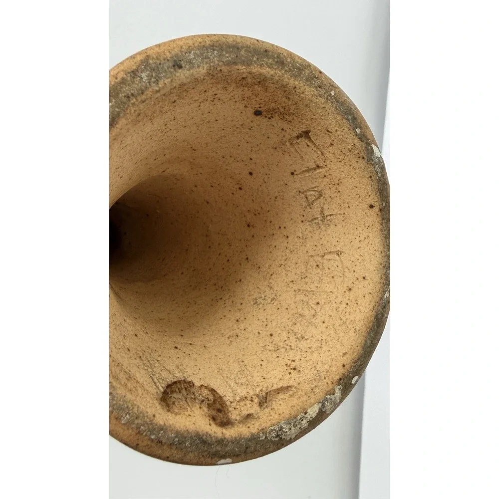 Flat Earth Studio Pottery Goblet Signed DK3 or DKB 1981 Rustic Brown 8.5